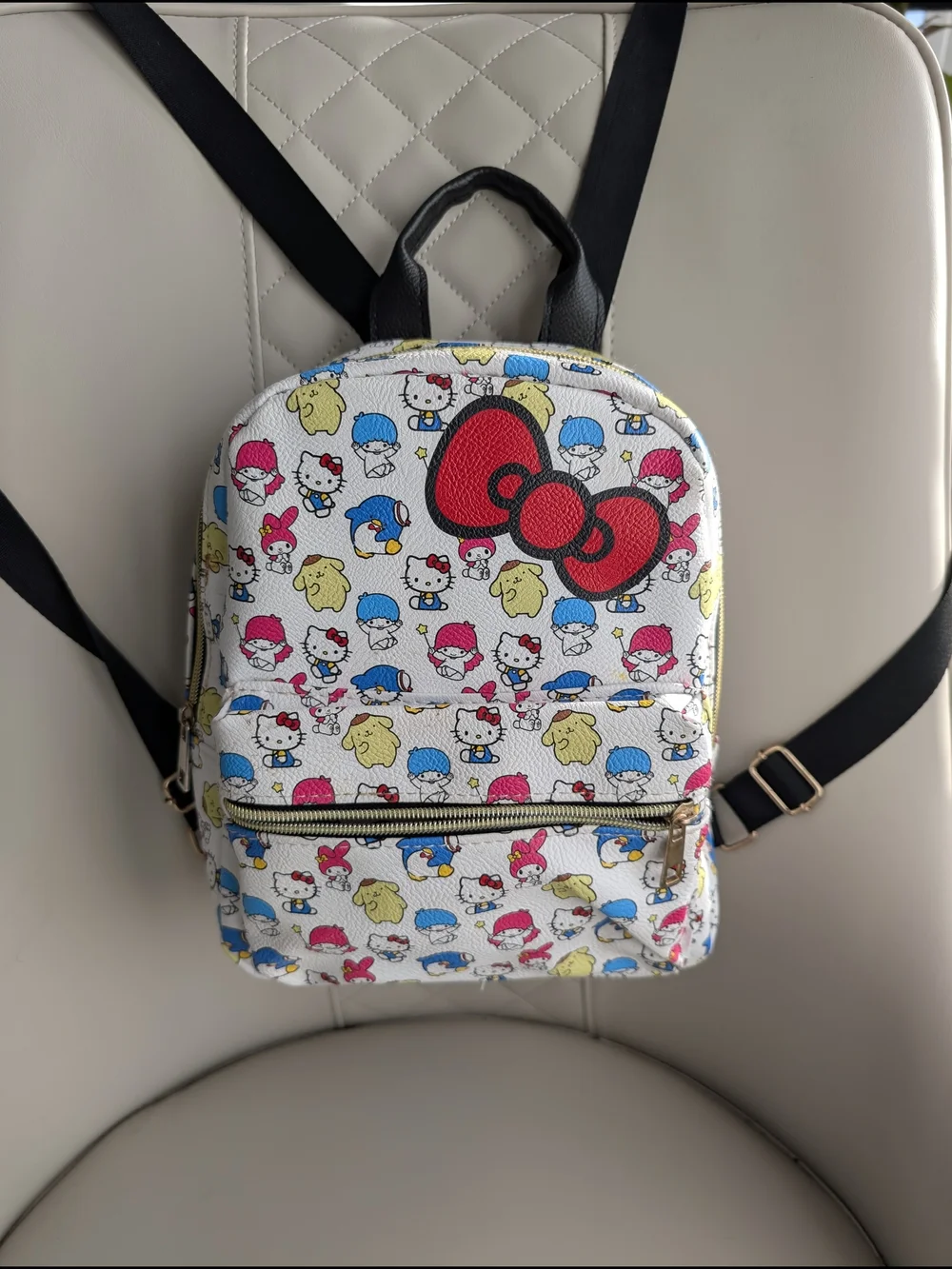 Hello Kitty Patterned Mini Backpack - White with Red Bow
